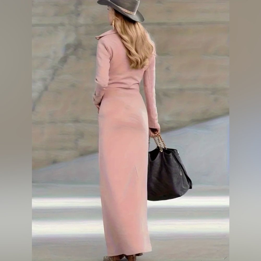 Women's Blush Pink Zip-Front Maxi Dress - Picture 2 of 8